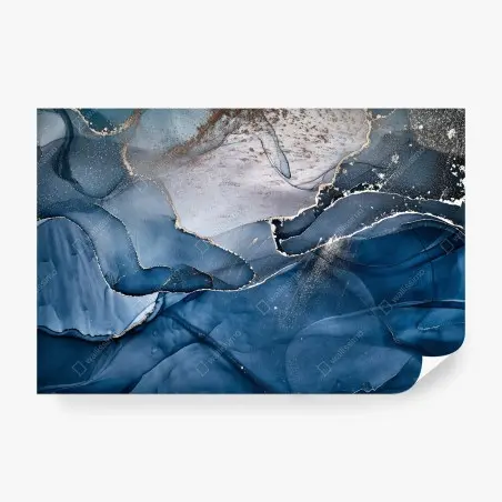 Fotomural paisaje abstracto en tinta alcohólica azul y dorada – Pixers®
