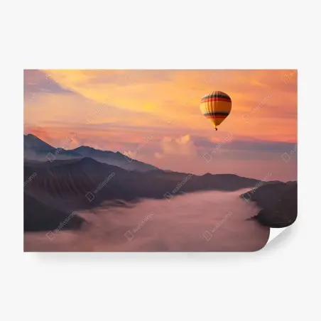 Fotomural amanecer en globo sobre valle de niebla – Pixers®