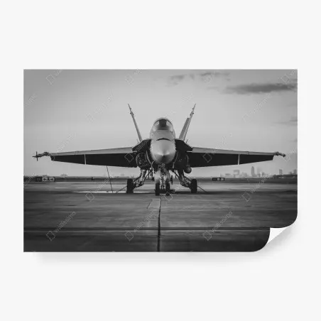 Fotomural avión de combate en pista monocromo – Pixers®