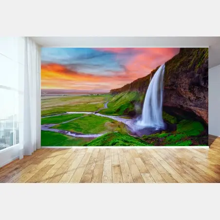 Fotomural cascada al atardecer en Islandia – Pixers®