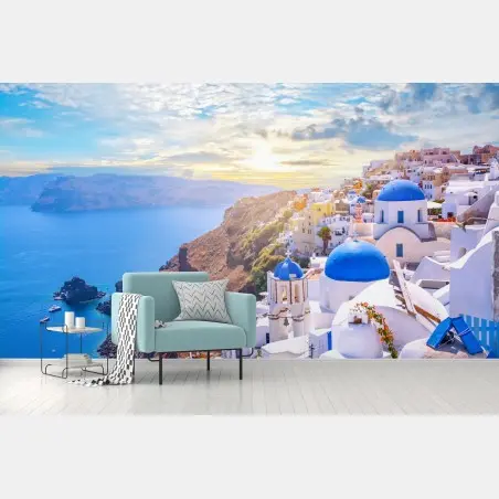 Fotomural panorámica de Oia, Santorini al atardecer – Pixers®