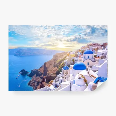 Fotomural panorámica de Oia, Santorini al atardecer – Pixers®