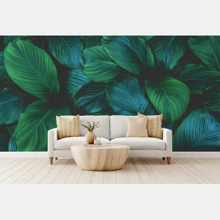Fotomural patrón de hojas tropicales en verde profundo – Pixers®
