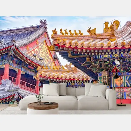 Fotomural templo Lama de Beijing: tejados ornamentales y dragones – Pixers®