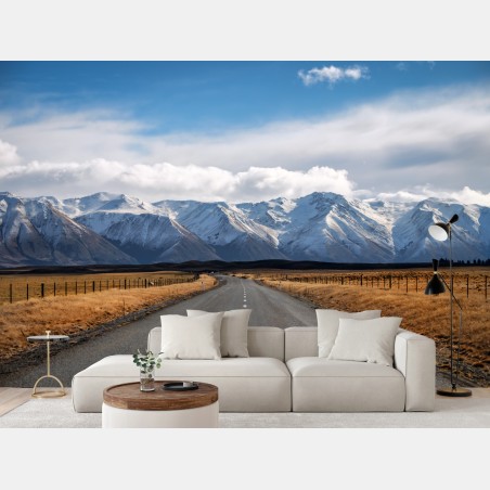 Fotomural carretera hacia montañas nevadas en Nueva Zelanda – Pixers®