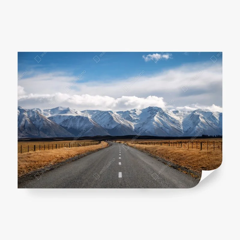 Fotomural carretera hacia montañas nevadas en Nueva Zelanda