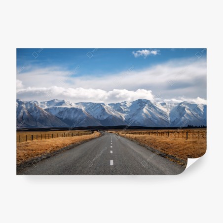 Fotomural carretera hacia montañas nevadas en Nueva Zelanda – Pixers®