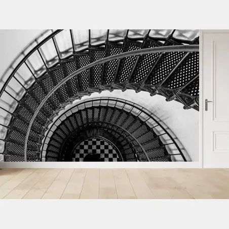 Fotomural espiral arquitectónica en blanco y negro – Pixers®