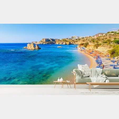Fotomural vista panorámica de la bahía de Ammopi, Karpathos, Grecia – Pixers®