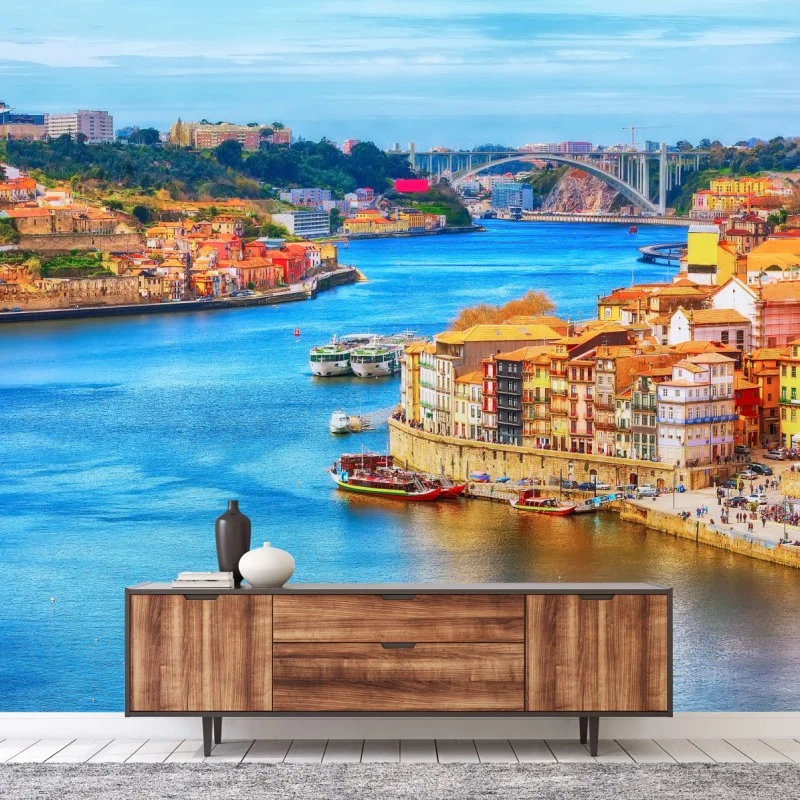 Fotomural ribeira en Porto: vista colorida del río