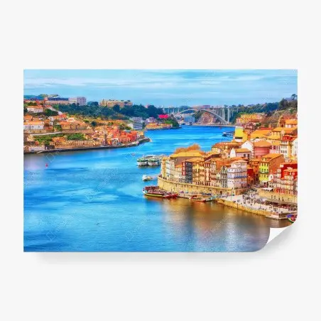 Fotomural ribeira en Porto: vista colorida del río – Pixers®