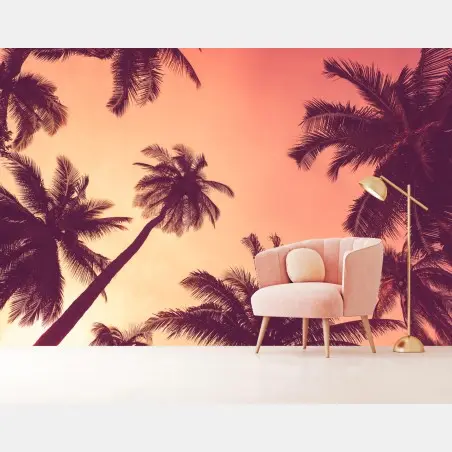 Fotomural atardecer tropical entre palmeras – Pixers®
