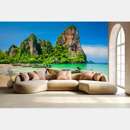 Fotomural playa paradisíaca con barcas en Tailandia – Pixers®