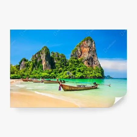 Fotomural playa paradisíaca con barcas en Tailandia – Pixers®
