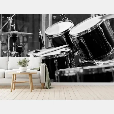 Fotomural batería clásica en blanco y negro – Pixers®