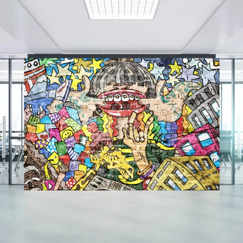 Fotomural mural pop urbano colorido con personajes