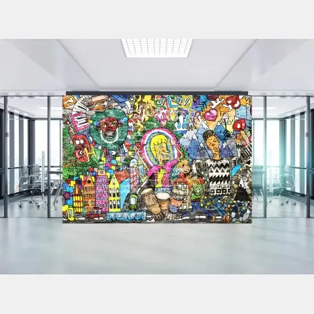 Fotomural mural urbano vibrante de fantasía y música – Pixers®