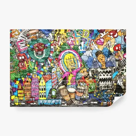 Fotomural mural urbano vibrante de fantasía y música – Pixers®