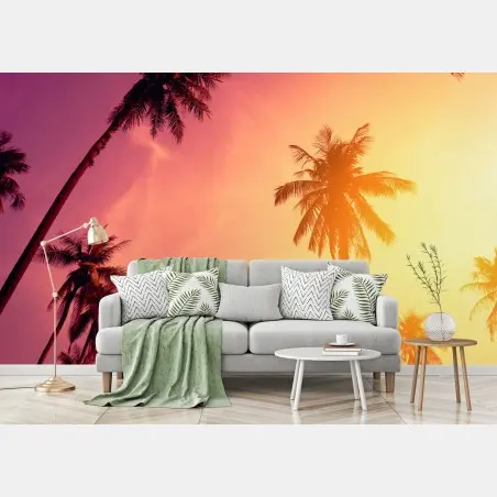 Fotomural atardecer tropical con palmeras en silueta – Pixers®