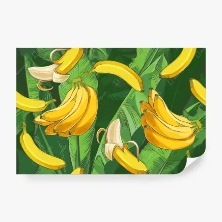 Fotomural diseño tropical de plátanos y hojas verdes – Pixers®