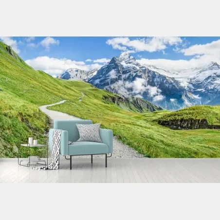 Fotomural sendero alpino hacia picos nevados – Pixers®