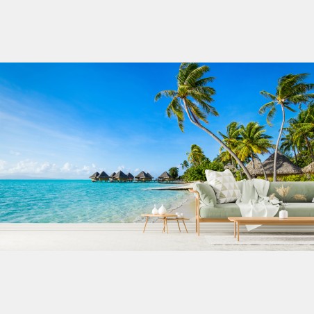 Fotomural paraíso tropical con bungalows sobre el agua – Pixers®