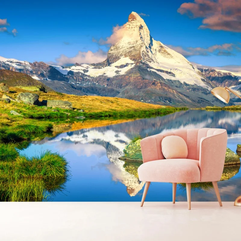Fotomural paisaje alpino sereno con Matterhorn al amanecer