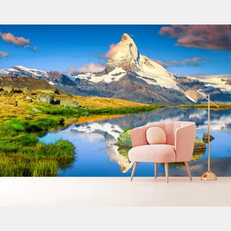 Fotomural paisaje alpino sereno con Matterhorn al amanecer – Pixers®