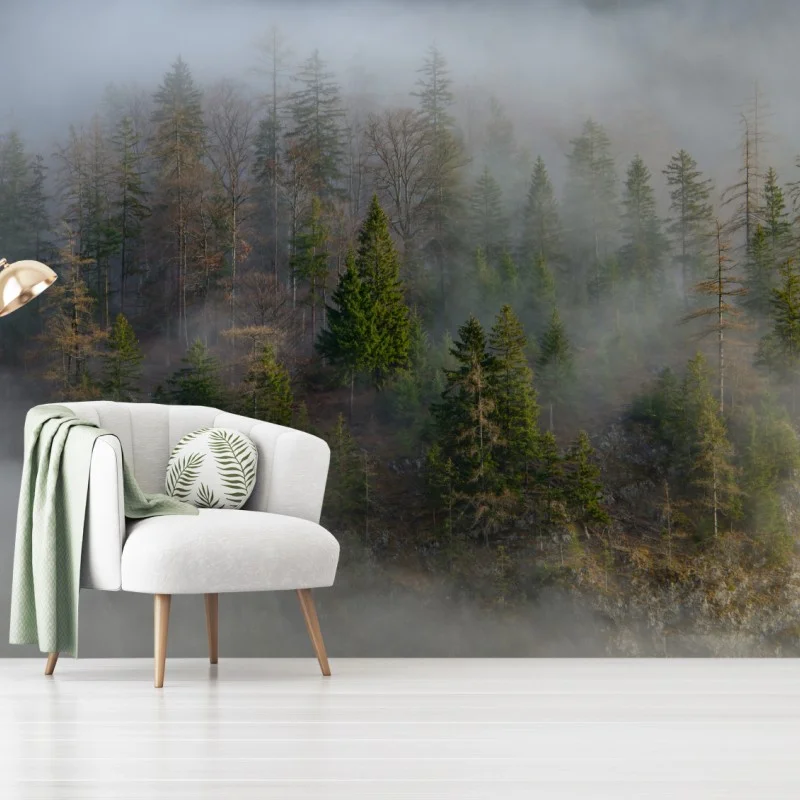 Fotomural neblina en el bosque alpino