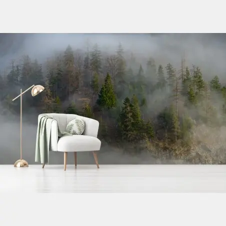 Fotomural neblina en el bosque alpino – Pixers®