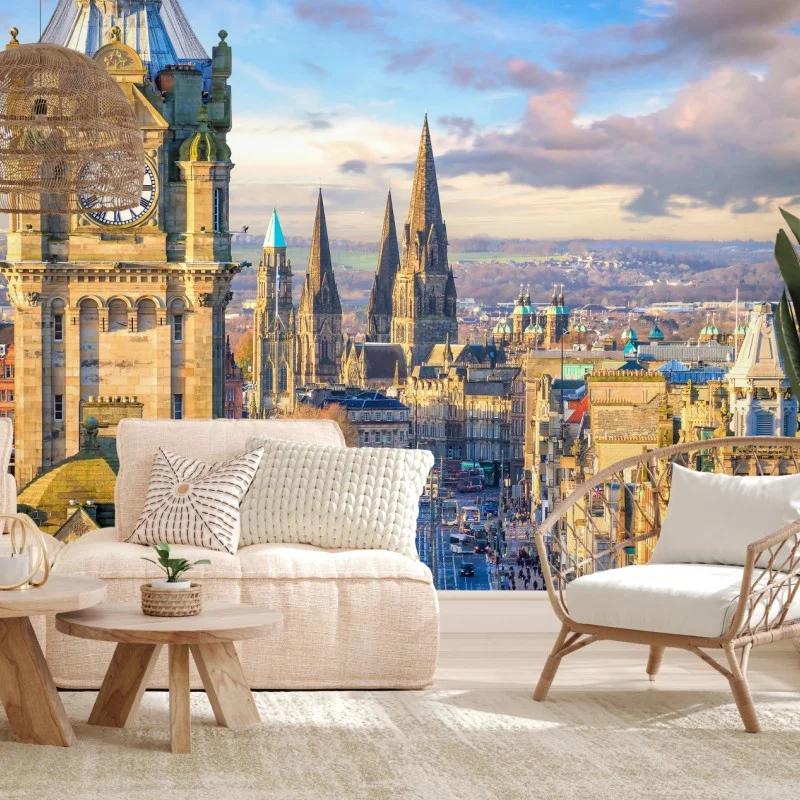 Fotomural panorámica del casco antiguo de Edimburgo al atardecer