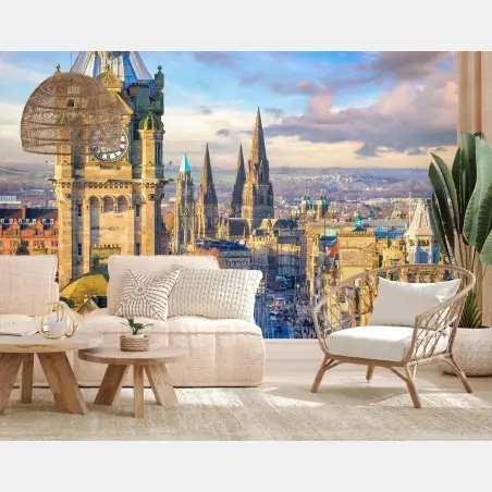 Fotomural panorámica del casco antiguo de Edimburgo al atardecer – Pixers®
