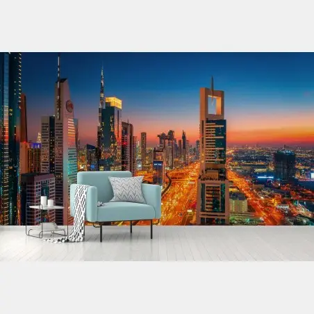 Fotomural puesta de sol sobre el skyline de Dubai – Pixers®