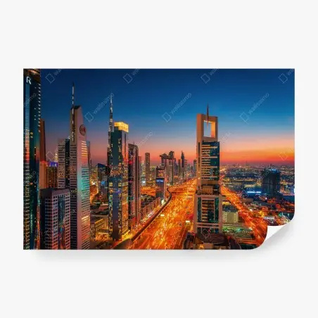 Fotomural puesta de sol sobre el skyline de Dubai – Pixers®