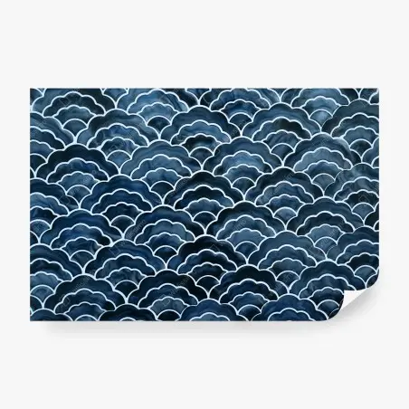 Fotomural patrón de olas japonesas en acuarela azul – Pixers®