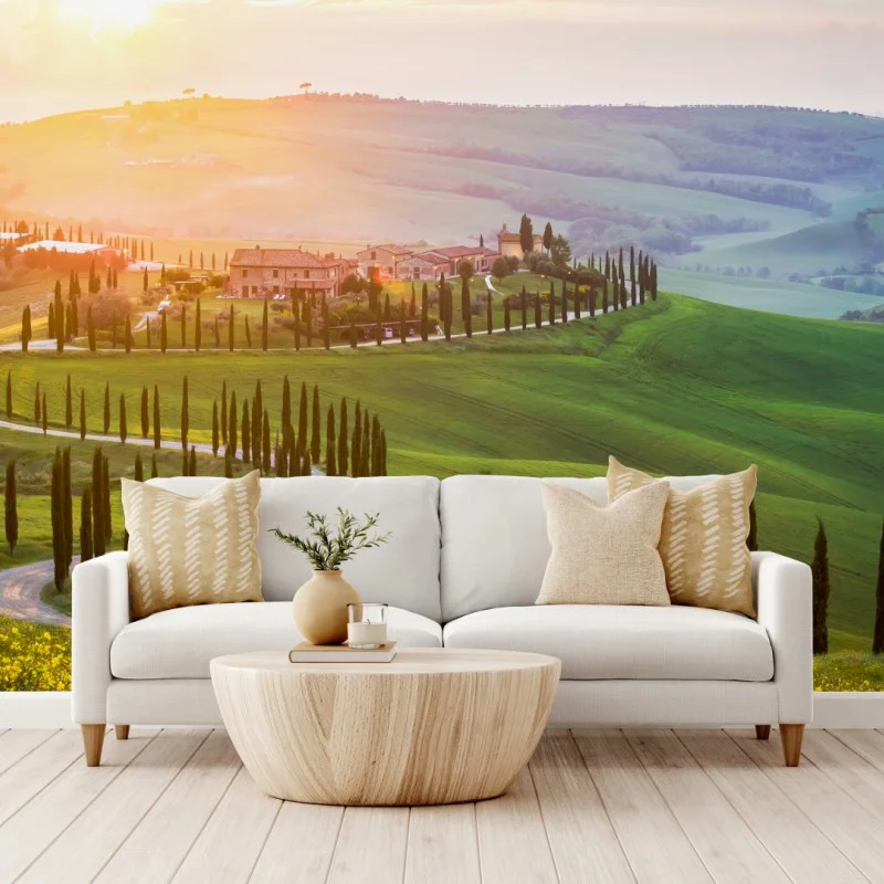 Fotomural paisaje ondulado de Toscana al amanecer