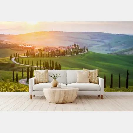 Fotomural paisaje ondulado de Toscana al amanecer – Pixers®