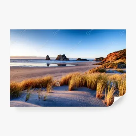 Fotomural paisaje costero de Wharariki Beach al amanecer – Pixers®