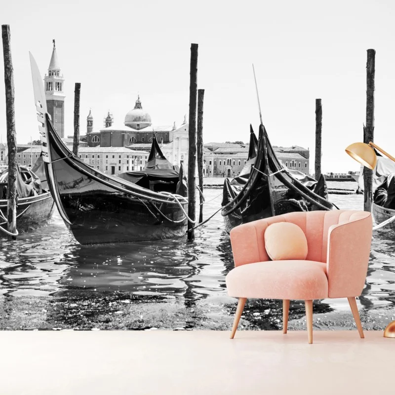 Fotomural góndolas en Venecia en blanco y negro