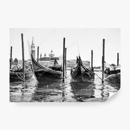Fotomural góndolas en Venecia en blanco y negro – Pixers®