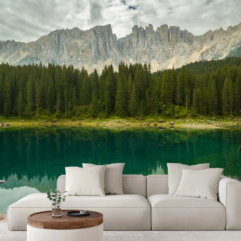 Fotomural reflejo sereno de las Dolomitas en Lago di Carezza