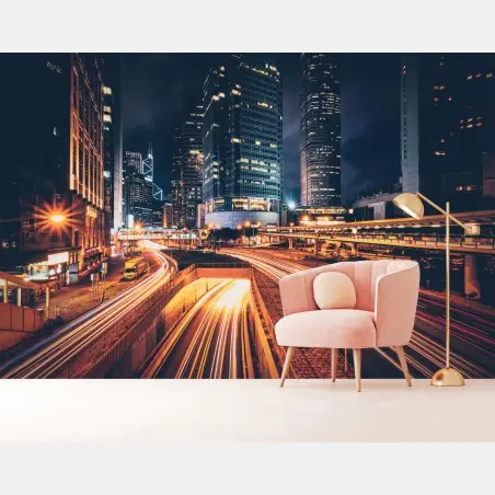 Fotomural luces urbanas: ciudad nocturna en movimiento – Pixers®