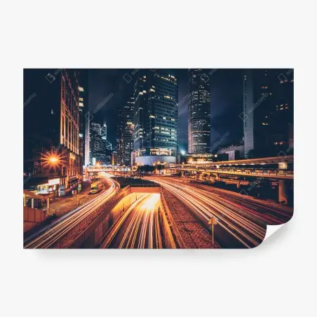 Fotomural luces urbanas: ciudad nocturna en movimiento – Pixers®