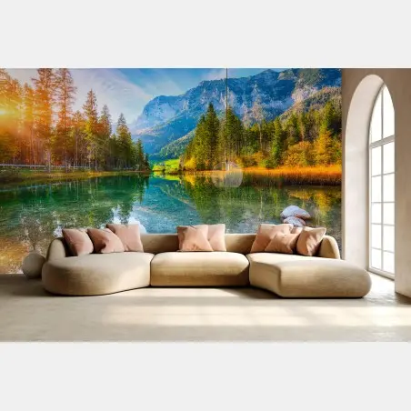 Fotomural atardecer otoñal en Hintersee, Ramsau – Pixers®