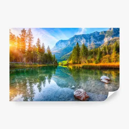 Fotomural atardecer otoñal en Hintersee, Ramsau – Pixers®