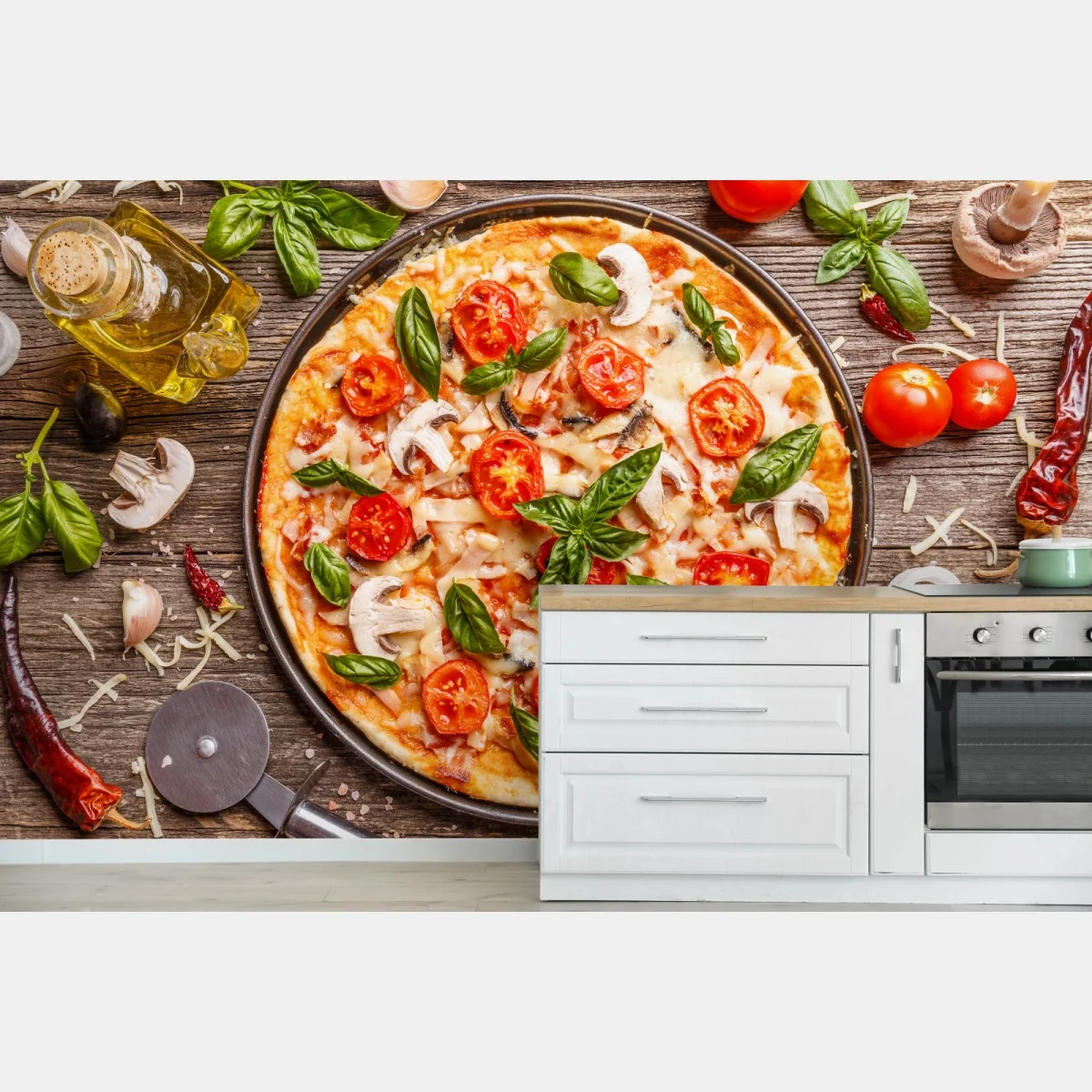 Fotomural pizza italiana rústica con albahaca y tomates cherry – Pixers® Fotomural pizza italiana rústica con albahaca y tomates cherry – Pixers®