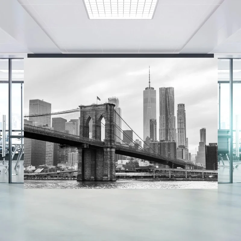 Fotomural escena del puente de Brooklyn y skyline de Nueva York en blanco y negro
