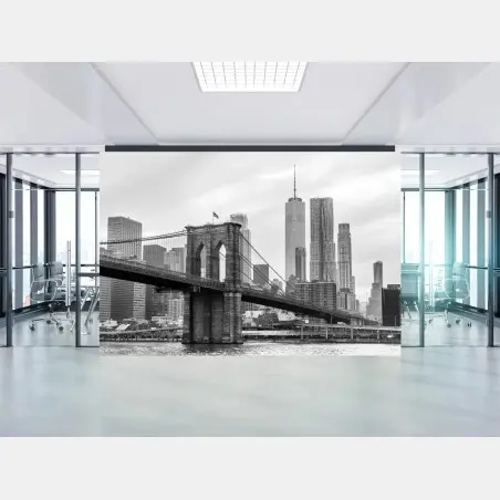 Fotomural escena del puente de Brooklyn y skyline de Nueva York en blanco y negro – Pixers®