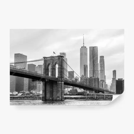 Fotomural escena del puente de Brooklyn y skyline de Nueva York en blanco y negro – Pixers®