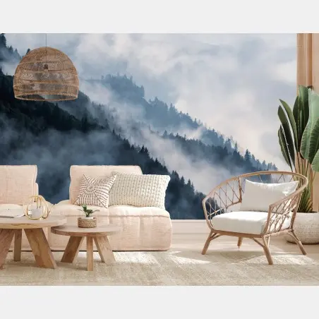 Fotomural siluetas de montañas entre la niebla – Pixers®